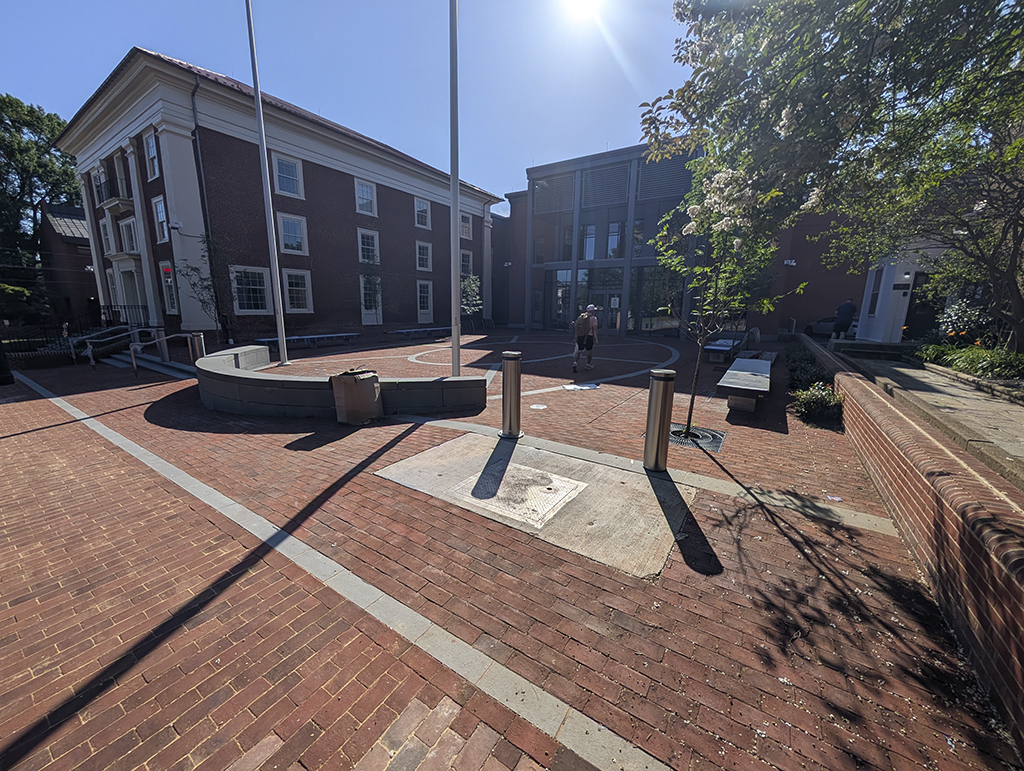 Albemarle County Courts entry plaza and Levy building.