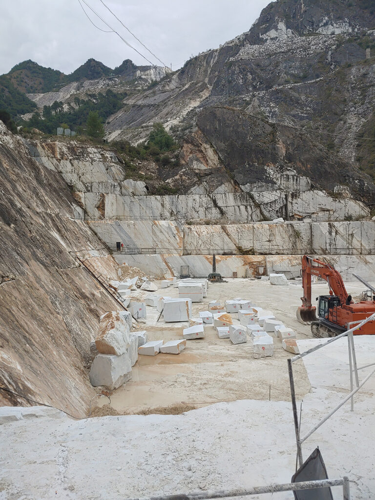 Italy quarry visit for stone sourcing.