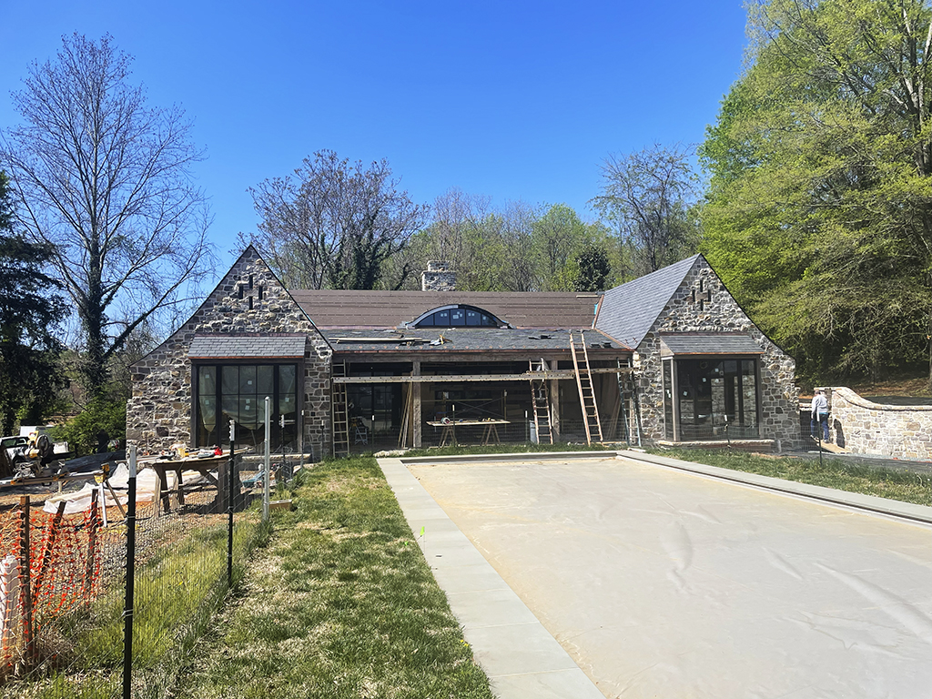 Slate roof installation at poolhouse.