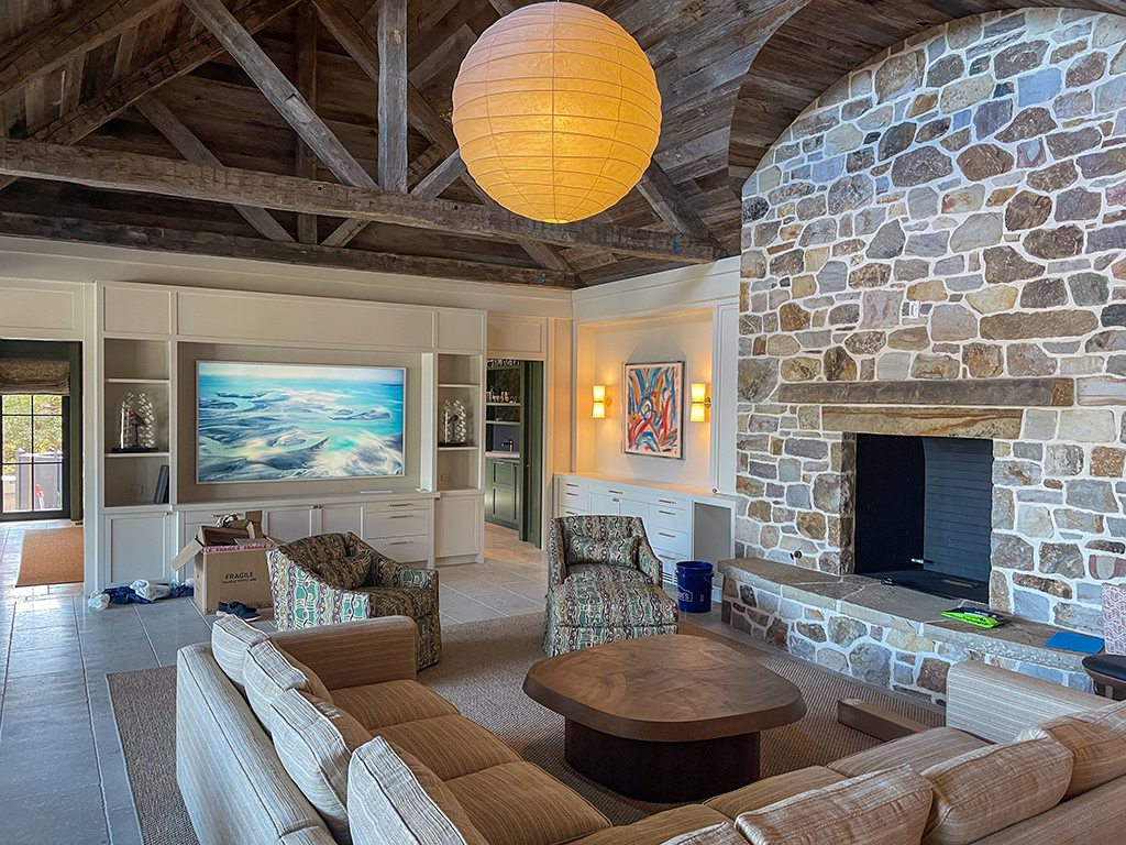 Finishing touches on poolhouse great room