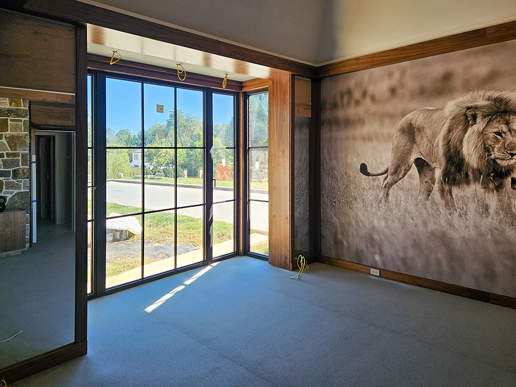 Exercise room wall covering, trim, and finishes